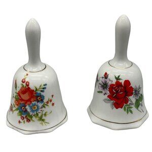 collector ceramic bells set of 2 white gold bands base of handle and bell READ